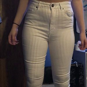 White striped high rise skinny jeans